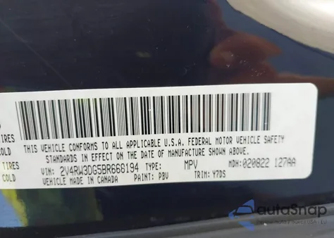 2011 Volkswagen Routan Se z USA, uszkodzony, nr VIN 2V4RW3DG5BR668194